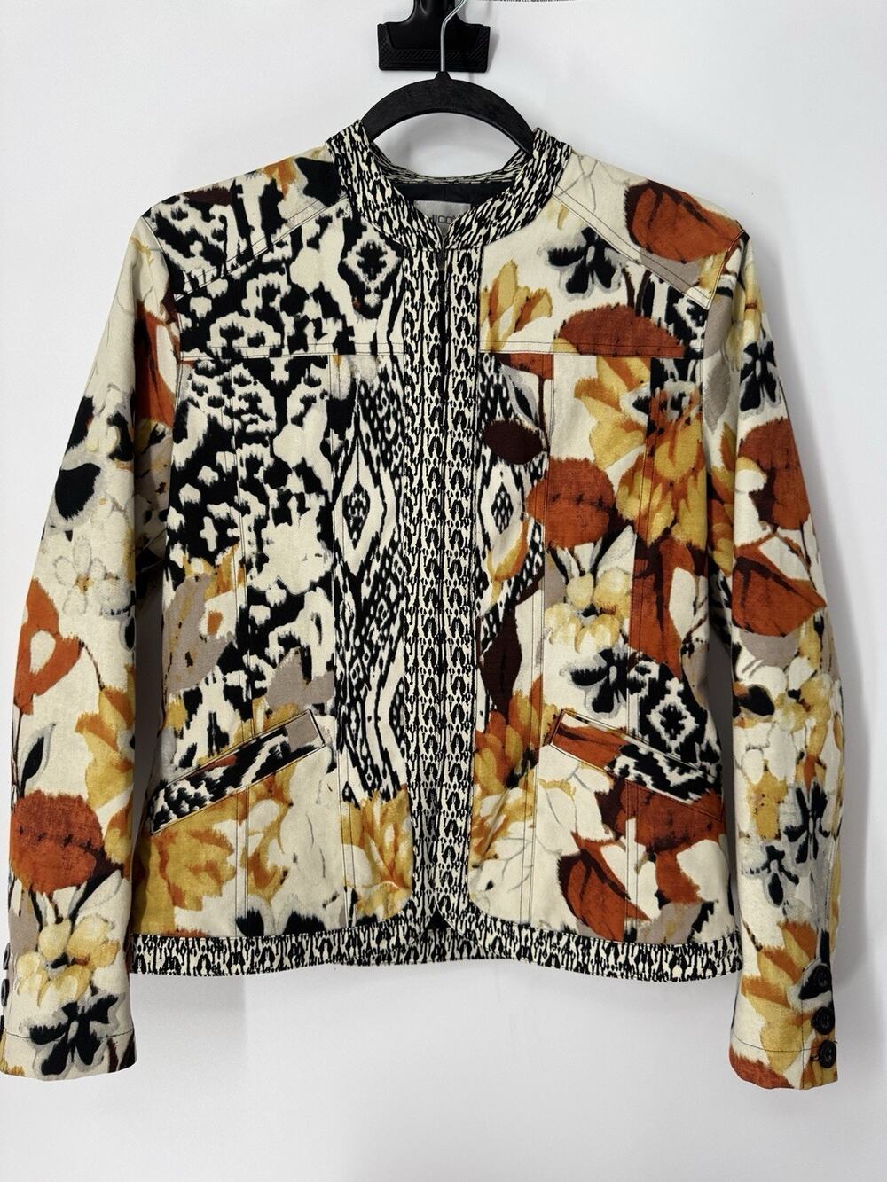 Chico’s Abstract Cotton Blend Lined Blazer Size 0-Small